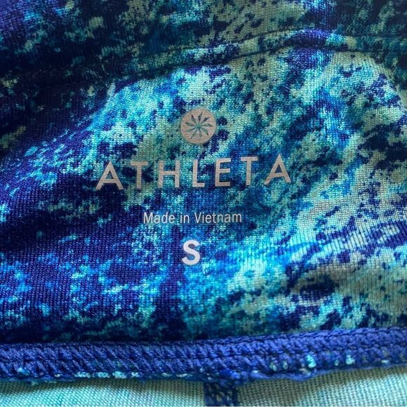Athleta Splatter Be Free Knicker Legging Small Blue Green Workout - Picture 4 of 12